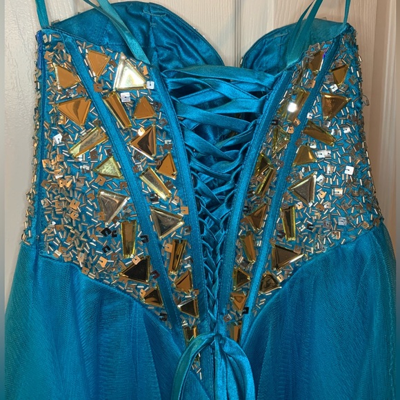 Night Moves - turquoise & silver strapless formal dress, size 0 - Picture 10 of 14